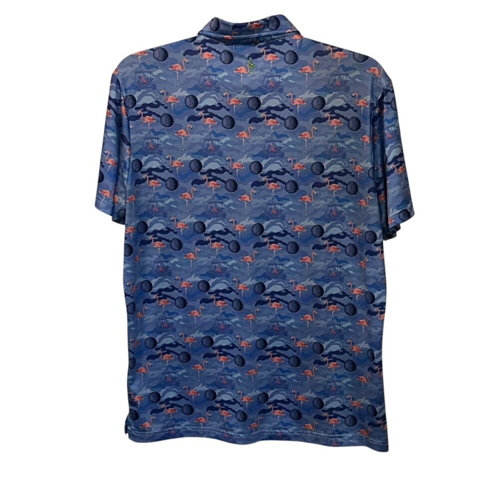 TailorByrd Blue Golf Ball Pink Flamingo Polo Shirt Large Performance SPF 30 - Picture 4 of 8